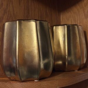 Modern Sculpted Ceramic Metallic Set - Gold Finish - planter